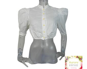 Vintage Dirndl Blouse/Cropped Folk Blouse Top White/UK 8 Fr 36/Cotton Top/Romantic Blouse/Oktoberfest/ Cottagecore/Trachten Blouse/Bavarian