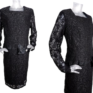 Vintage 1960s black lace party dress/ mod go go scooter dress UK 16 Fr 44 evening dress / goth/chic/ cocktail dress