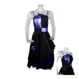 VINTAGE 1980s Dress/Black Vel Purple Metallic Party Dress/UK 8 F 36/80s Dress/Cocktail Dress/Evening Dress/Retro Dress/Prom Dress/Romantic