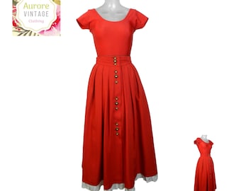 VINTAGE Dirndl Skirt/Red Folk Skirt UK 8/ 36/Boho/Bavarian/Oktoberfest/Tyrolean Skirt/Country Skirt/Prairie Skirt/Cottagecore