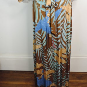 VINTAGE 1970s Maxi Dress/Tan Tropical Palm Bird Print/UK 10 Fr 38/70s Dress/Retro/ Groovy/Pop Print/Boho/Long Dress/ image 7