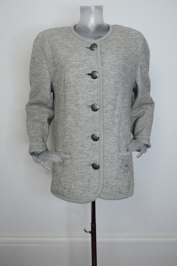 Vintage Wool Bavarian Folk Jacket/ Light Grey Tyr… - image 2