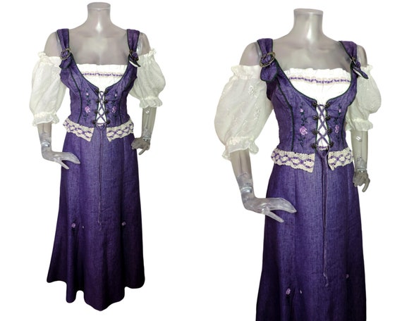 VINTAGE Folk Dress/Purple 2 Pc Skirt Bodice Dirnd… - image 1