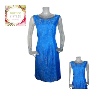 Repro VINTAGE 1960s Dress /Blue Brocade Party  Dress /UK 10 Fr 38/ 60s Dress /Mod Dress/ Retro Dress/Shift Dress/Psychedelic/Woman&#39;s Dress