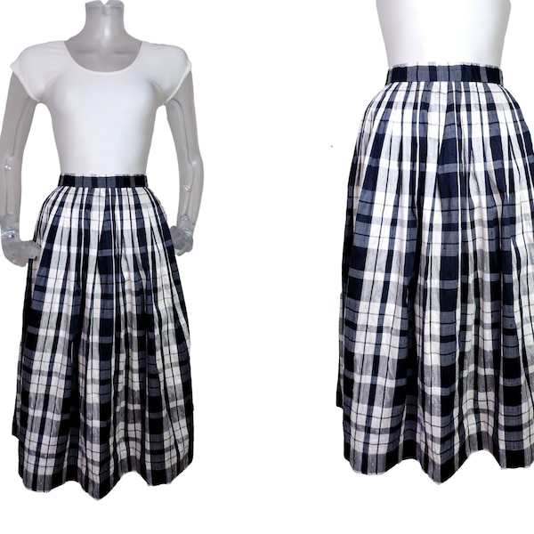 VINTAGE Dirndl Skirt/Navy Blue White Check Folk Skirt UK 12 Fr 40/Bohemian Skirt/Bavarian/Oktoberfest/Tyrolean/Operatic/ Party