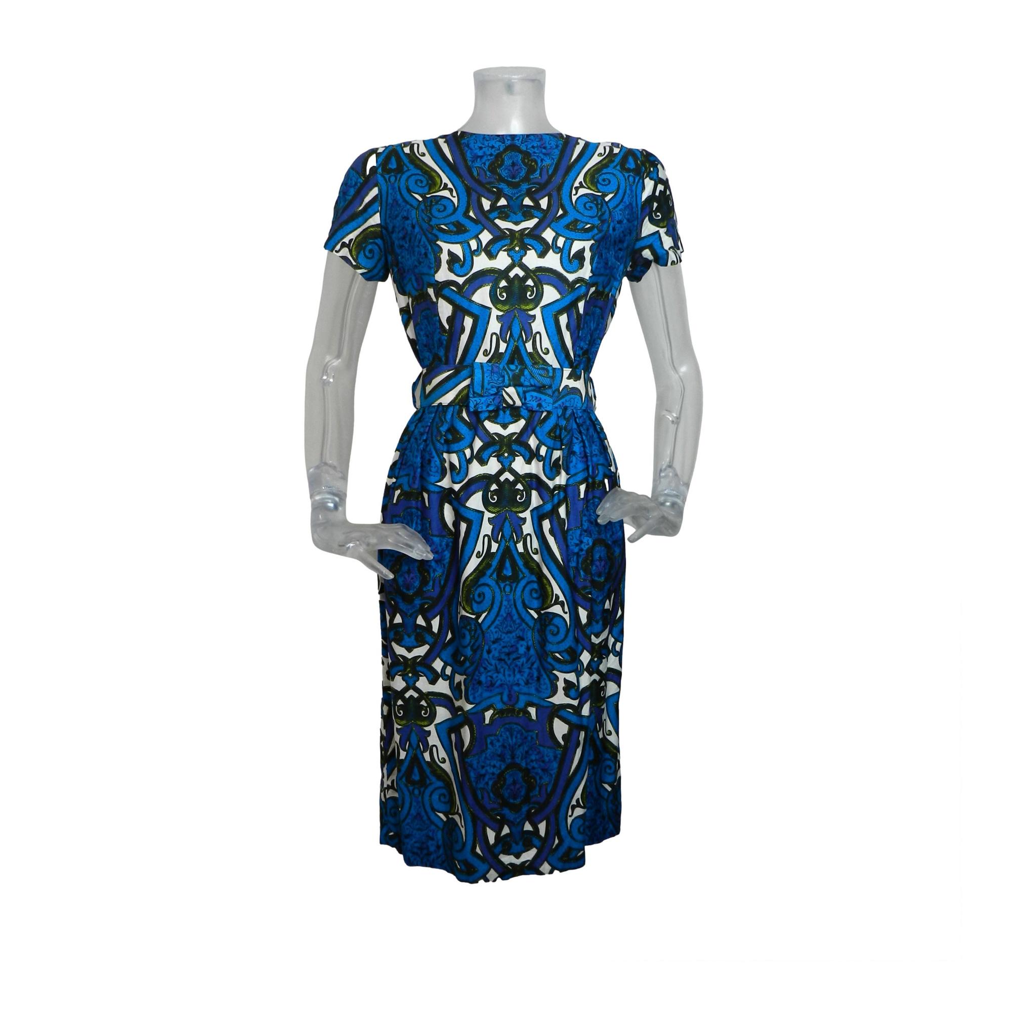 in the sixties モッズ　60s bluesdress イギリス VINTAGE 1960s Dress /blue White Pattern /UK 8 Fr 36/ 60s