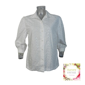 Vintage Folk Bluse/ Eyelet White Dirndl Bluse /UK 14 Fr 42/Baumwolle/Tiroler/Oktoberfest Bluse/ Cottagecore/Trachtenbluse/Romantische 80s