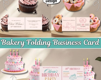 Editable Cake Birthday Invitation Template, Folding Birthday Card Canva, Printable Any Age Party Invite Digital Download