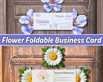 Editable Floral Business Card Canva Template, Die Cut Flower QR Code Business Card, Florist Branding Digital Download