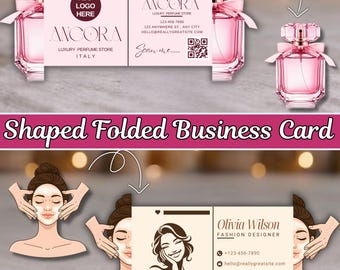 Folding Business Card Template Canva, Beauty Salon Business Card, Editable Spa Branding Card, Printable Boutique Card