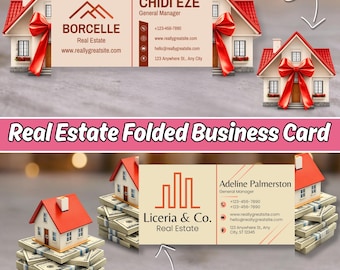 Realtor Business Card Template, Folded Real Estate Card Canva, House Shape Agent Marketing QR Code Design