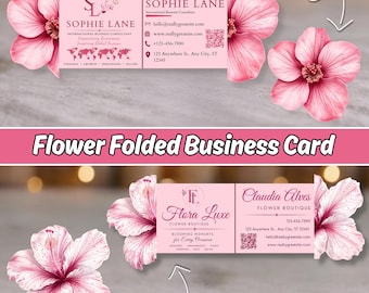 Die Cut Flower Business Card Template, QR Code Foldable Business Card, Editable Canva Marketing Card, Interactive Floral Business Card