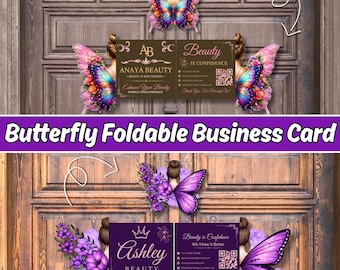 Butterfly Business Card Template, Foldable Beauty Salon QR Code Card, Editable Canva Branding Card for Lash Artist