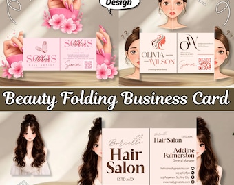 Editable Beauty Business Folding Card Template, Spa Thank You Card Canva, Salon Promo Marketing Card Digital Download