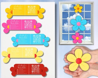 Flower Folding Business Card Template, Editable Canva QR Code Petal Folded Card, Small Business Printable Digital Bundle