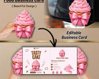 Editable Bakery Business Card Canva Template, Folding Cake Shop Promo Card, Cupcake Catering Brand Printable Digital Download