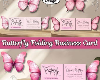 Butterfly Fold Birthday Invitation Bundle, Editable Canva Butterfly Invite Template, 3D Folding Party Card Set