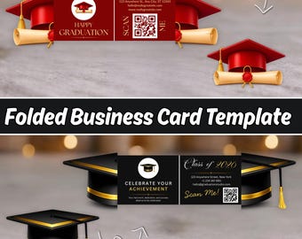 Graduierung faltbare Visitenkartenvorlage, bearbeitbare QR-Code graduierte Ankündigungskarte, Canva Senior Promo-Karte