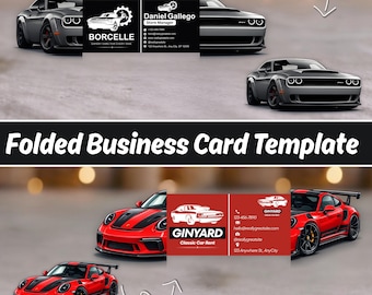 Car Rental Business Card Template, Editable Foldable Auto Service Card, QR Code Canva Marketing Flyer