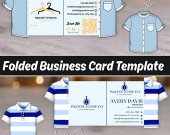Editable T-Shirt Folded Business Card Template, QR Code Apparel Brand Card, Printable Canva Clothing Shop Digital Download