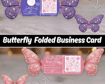 Butterfly Business Card Template, QR Code Beauty Business Card, Foldable Salon Card, Editable Canva Design