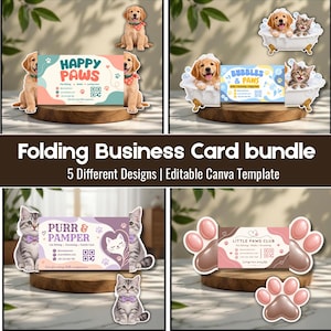 Pet Grooming Business Card Template, Folded Pet Business Card, Dog Grooming Card, Cat Grooming Card, Pet Care QR Code Card