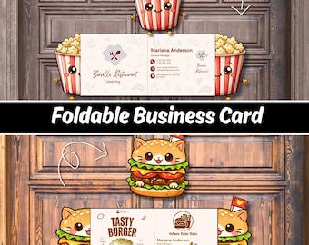Editable Burger Business Card Canva Template, Folding Restaurant Promo Card, Fast Food Catering Printable Digital Download