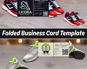 Shoe Store Folded Business Card Template, Editable Canva Sneaker Shop QR Contact Card, Footwear Boutique Digital Download