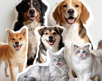Gepersonaliseerde huisdierkussen, aangepast 3D huisdierfotokussen, huisdierportret pluche, huisdier gedenkteken, kussen in de vorm van hond/kat, cadeau voor dierenliefhebbers