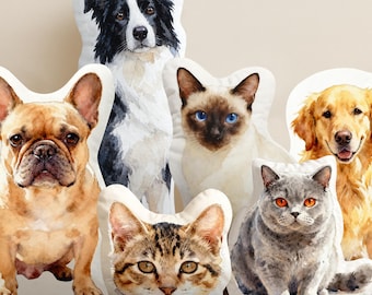 Personalized Pet Photo Pillow, Custom 3D Plush Keepsake, Pet Portrait Cushion, Dog & Cat Shaped Pillow, Gift for Pet Lovers, Pet Xmas Decor