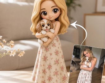 Custom 3D Pet Figure from Photo, Personalized Dog Cat Statue, Human Pet Figure, Pet Memorial Keepsake, Gift for Pet Lovers, Handmade Resin