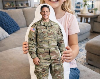 Personalized Military Hero Photo Pillow, Custom Army Navy Marine Hero Face Cushion, Soldier Portrait Pillow, Meaningful Hero Gift for Kids