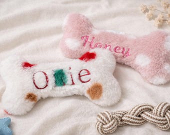 Personalized Embroidered Plush Dog Bone Toy, Custom Pet Name Bone Toy, Handmade Puppy Toy, New Puppy Gift, Gift for Dog Lover, Dog Mom Gift