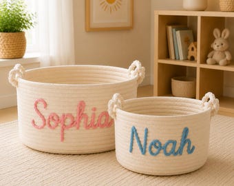 Dog Toy Basket, Custom Name Pet Storage Basket, Handwoven Rope Pet Toy Organizer, Cotton Basket for Dog & Cat Accessories, Dog Lover Gift