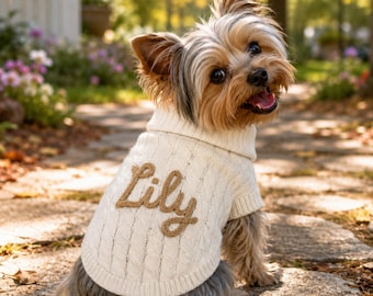 Personalized Dog Sweater with Name, Custom Knit Puppy Jumper, Cozy Small Dog Clothes, Pet Outfit, Dog Mom Gift, Pet Birthday Gift, Xmas Gift