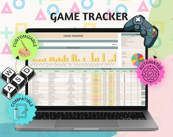 Gaming Tracker Google Sheets - Video Game Log Spreadsheet Planner Dashboard Progress Checklist Library Organizer