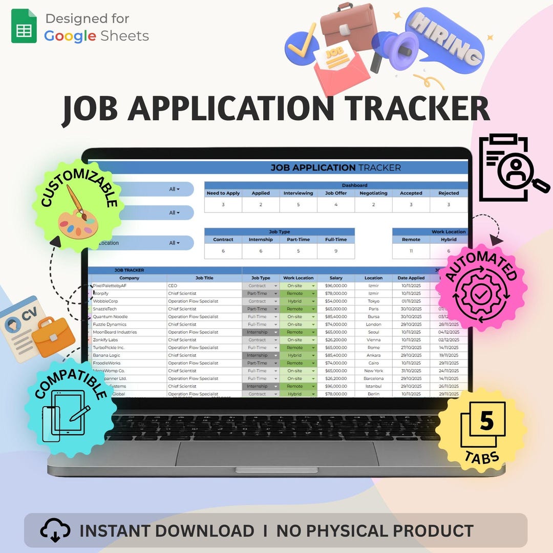 Job Application Tracker | Excel & Google Sheets Template (digital ...