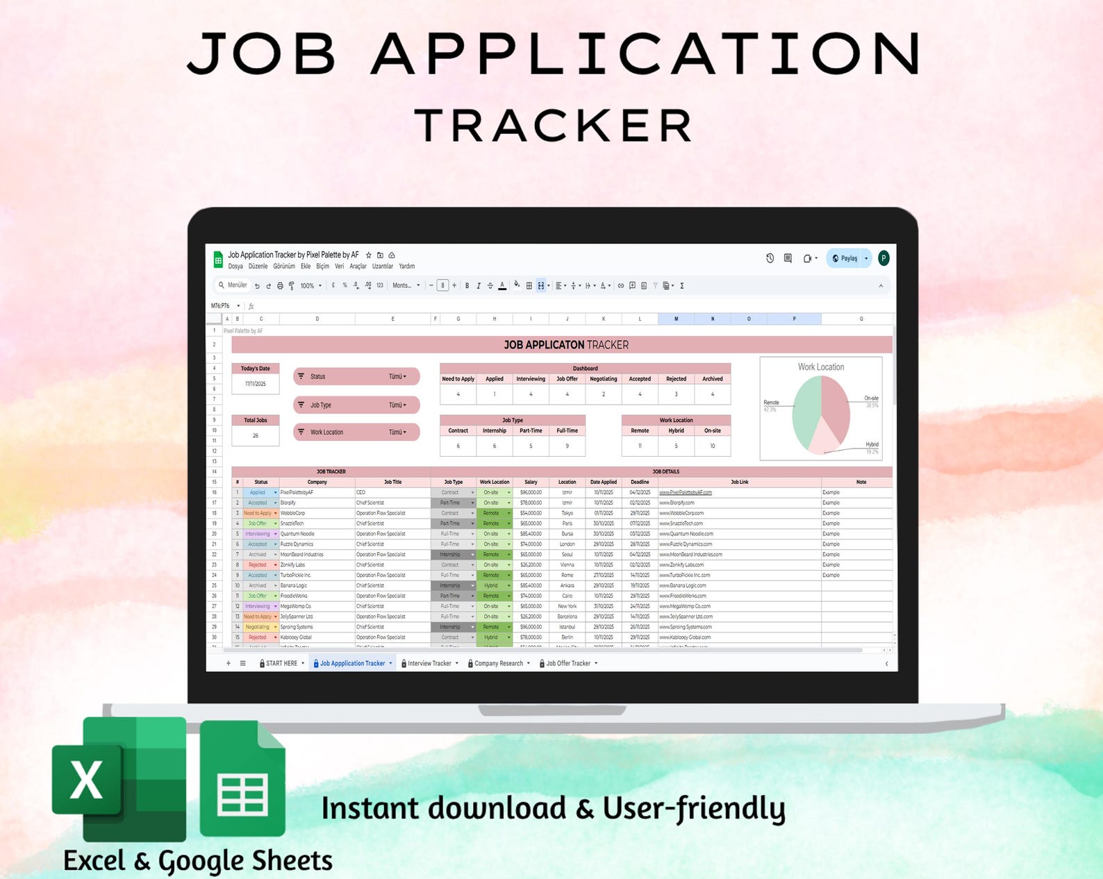 Job Application Tracker Spreadsheet | Interview Planner (digital ...