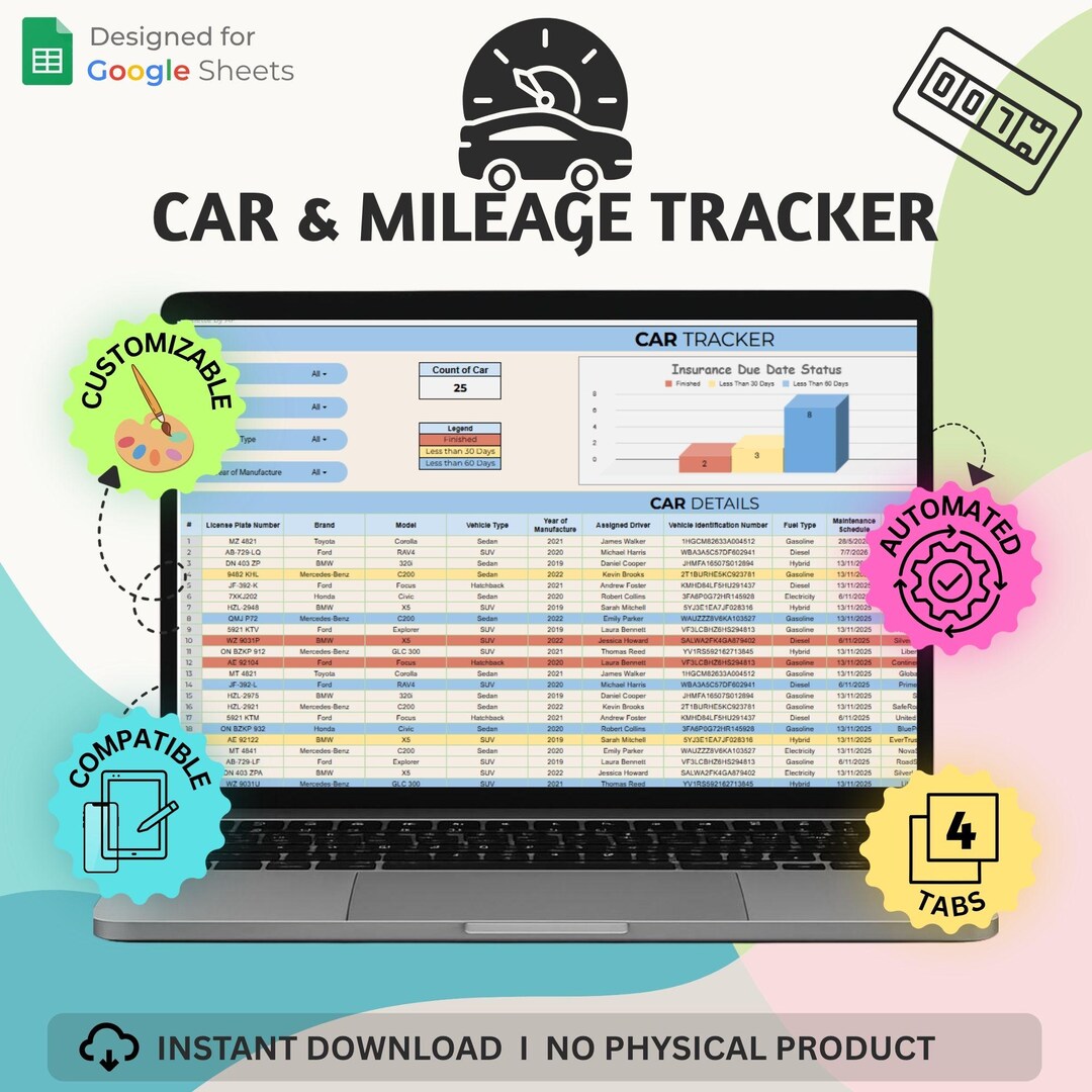 Vehicle Mileage Tracker Log With Expenses, Fuel & Maintenance ...