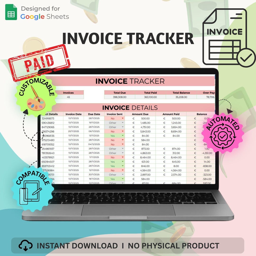 Invoice Tracker Template Google Sheets Excel Digital Download ...