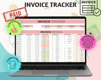Invoice Tracker Template Google Sheets Excel Digital Download Bookkeeping Spreadsheet Business Management Tool
