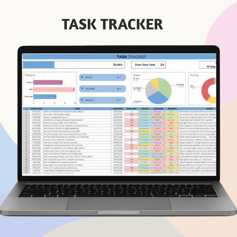 Task Tracker Spreadsheet | Google Sheets Planner | To-do List ...