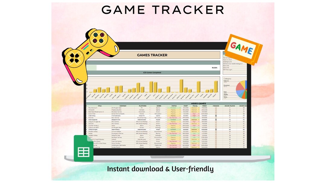 Gaming Tracker Google Sheets - Video Game Log Spreadsheet Planner ...