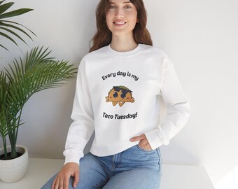Sudadera de cuello redondo para el martes de tacos / Ropa con estampado divertido de tacos