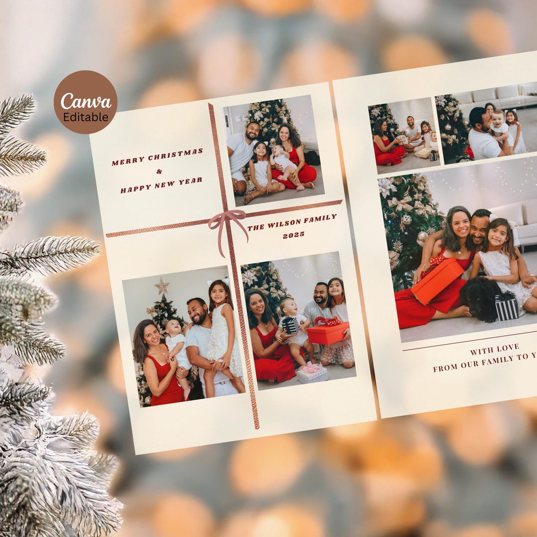 Editable Christmas Card Template 5x7, Holiday Photo Card, Modern Family