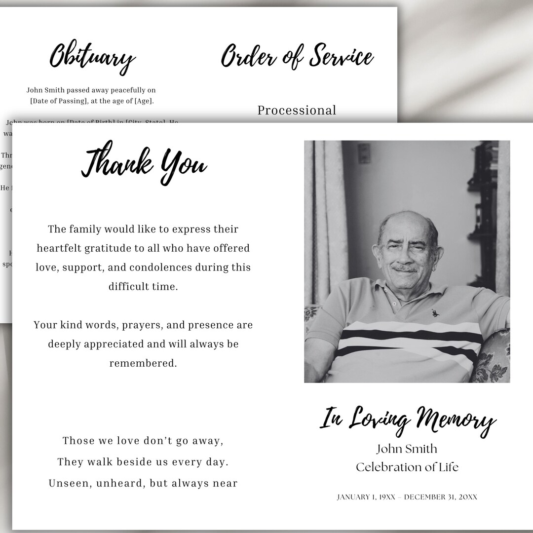 Obituary Template, Obituary Template Canva, Funeral Program Template