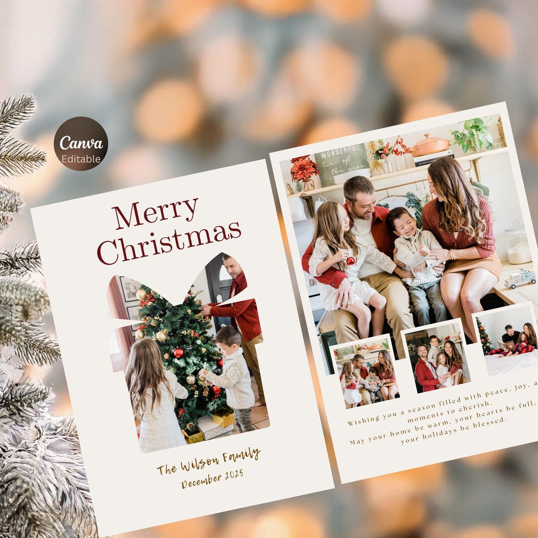 Editable Christmas Card Template 5x7, Holiday Photo Card, Minimalist