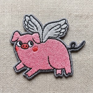 When Pigs Fly Embroidered Patch, Funny Flying Pig Meme Iron On Sew On Applique, Cute Animal Quote Badge, Jacket Backpack Gift