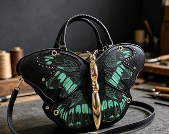Dark Fantasy Gothic Butterfly Bag, Sculpted Statement Purse, 2-Way Top Handle & Crossbody, Subculture Alt Fashion Handbag
