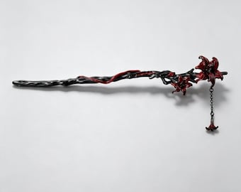 Gothic Datura Twisted‑Branch Hair Stick, Witchy Brass Hairpin with Dangling Charm, Dark Aesthetic Goth Gift for Her, Gift‑Ready Box